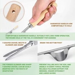 TRIOMPHE Désherbeur Manuel En Acier Inoxydable, 2Pièces Désherbeur à Main Jardin Désherbage En Forme De Y Extracteur Avec Manche En Bois, Pour Désherbage Repiquage Plantation Outil De Fourche Jardinage -Outil pour désherber Soldes 37245218 3