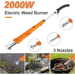 SUN FLOWERIT Désherbeur Thermique 60 / 650℃ 2000W Avec Fil 2m, Désherbant Électrique De Mauvaise Herbe, Fonction Thermoplastique / Allumer Charbon, Avec 3 Buses Pour Jardin / Barbecue / Bricolage, Orange -Outil pour désherber Soldes 45367985 4