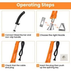 SUN FLOWERIT Désherbeur Thermique 60 / 650℃ 2000W Avec Fil 2m, Désherbant Électrique De Mauvaise Herbe, Fonction Thermoplastique / Allumer Charbon, Avec 3 Buses Pour Jardin / Barbecue / Bricolage, Orange -Outil pour désherber Soldes 45367985 5