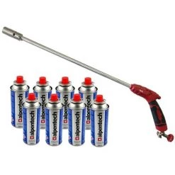 ALPENTECH Désherbeur Thermique à Gaz Piezo ALPEN + 8 Bouteilles Gaz 227 Gr Brule Herbes Desherbant