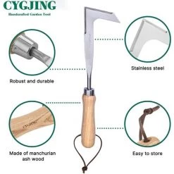 CADEAU Desherbeur Manuel Desherbeur En Acier Inoxydable Enleve Mauvaise Herbe Ergonomique Deherbeur Avec Poignée En Bois Naturel Outillage De Jardin Pour Creuser Désherber -Outil pour désherber Soldes 51514158 4