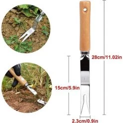 FONTAINEBLEAU Désherbage Avec Poignée Bois Désherbeur En Acier Inoxydable De Jardin Extracteur De Mauvaises Herbes Désherbeur à Main En Acier Inoxydable Désherbeur Manuel Pour Pelouse De Jardin 28 Cm X 2,3 Cm, 1 Pcs，Fonepro -Outil pour désherber Soldes 56118360 3