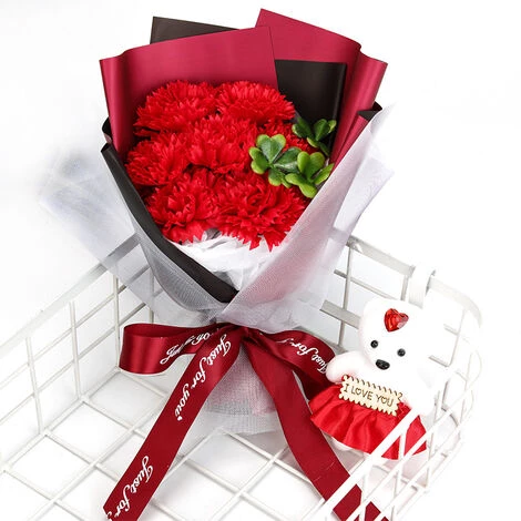 LUCKY-88 Ornement Et Décor Coffret Cadeau Bouquet De Savon Simulation 7 Roses, Cadeau Créatif Saint Et Noël (rouge, Bouquet De 7 œillets Plus Ours) 1 LUCKY-88 Ornement Et Décor Coffret Cadeau Bouquet De Savon Simulation 7 Roses, Cadeau Créatif Saint Et Noël (rouge, Bouquet De 7 œillets Plus Ours)