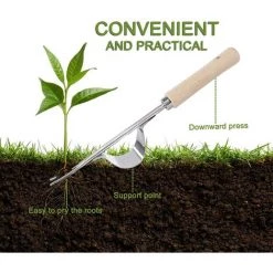 FLYME Désherbeur Manuel De Jardin Outil De Désherbage En Acier Inoxydable Avec Manche En Bois Outil De Jardin Pour Désherber Votre Jardin Longueur 20,5 Cm 1 Pièce -Outil pour désherber Soldes 57481848 5