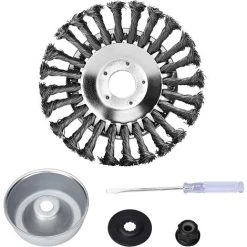 TANABATA 8'' Brosse à Désherber Ronde Pour Débroussailleuse Outils De Pelouse, 200x25,4mm Tête Brosse Désherbage Avec Roue En Fil D'acier Massif Pour Jardin Agriculture (8 Pouce Accessoires Kit)