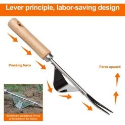AOUGO Outil De Désherbage Manuel Outil De Désherbage En Acier Inoxydable Avec Manche En Bois Outil De Désherbage De Jardin -Outil pour désherber Soldes 58574241 5