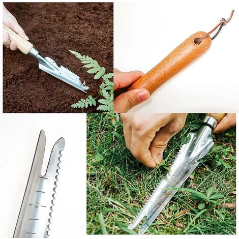 AOUGO Désherbeur Manuel Désherbeur En Acier Inoxydable Avec Manche En Bois Désherbeur 33cm Outil De Tonte De Jardin Pour Creuser L'herbe 2 AOUGO Désherbeur Manuel Désherbeur En Acier Inoxydable Avec Manche En Bois Désherbeur 33cm Outil De Tonte De Jardin Pour Creuser L'herbe – Image 2