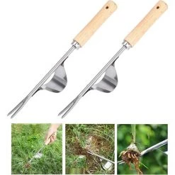 ENLENK 2 Pièces En Acier Inoxydable Désherbeur à Main Qualité Supérieure Fourche Jardin Fourche Outil Jardin Désherbeur à Main Poignée Désherbage Pissenlit Extracteur