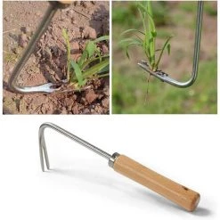 MACARON Désherbeur Manuel, Manuelle Racine En Acier Inoxydable Outil De Désherbage Extracteur De Mauvaises Herbes Garden Hand Weeder Avec Poignée Bois Pour Le Désherbage Rapide Des Sols Et Des Jardins LO-Ron -Outil pour désherber Soldes 59206706 4