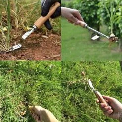 MINKUROW Désherbeur Manuel 2PCS Désherbeur À Main En Acier Inoxydable Utilisé Pour Le Désherbage Rapide Des Sols Et Des Jardins V-Shape Manuelle Désherbage Racine Fourche Désherbeur à Main De Jardin -Outil pour désherber Soldes 59790249 5