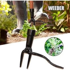 AOUGO Extracteur De Mauvaises Herbes Crochet De Désépération Long Vertical Weeding Shovel Clamp Tool Standing Metal Only Weeder ,Without Wooden Stick -Outil pour désherber Soldes 60282242 3