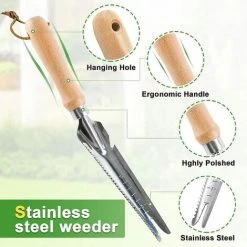 PREMIER Outils De Désherbage à Main En Acier Inoxydable, Outils à Main De Jardinage Pour Désherber, Pelleter, Creuser Des Légumes, Repiquer Des Semis De Fleurs, Tailler, Mesurer La Profondeur De Plantation -Outil pour désherber Soldes 60541032 3
