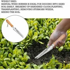 SINCèREETALI Désherbeur Manuel Désherbeur En Acier Inoxydable Avec Manche En Bois Désherbeur 33cm Outil De Tonte De Jardin Pour Creuser L'herbe -Outil pour désherber Soldes 63818672 3