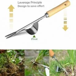 CLEGGFR Désherbeur Manuel En Acier Inoxydable Avec Outil à Manche En Bois Pour Un Désherbage Rapide Du Sol Et Du Jardin Fourche à Racine De Désherbage Manuel En Forme De Y -Outil pour désherber Soldes 63823485 5