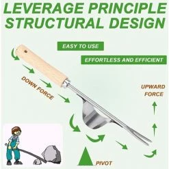 CARILLONSàVENT Désherbeur Manuel En Acier Inoxydable, 2Pièces Désherbeur à Main Jardin Désherbage En Forme De Y Extracteur Avec Manche En Bois, Pour Désherbage Repiquage Plantation Outil De Fourche Jardinage Carivent -Outil pour désherber Soldes 64143469 4