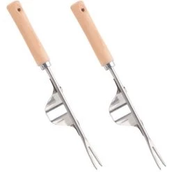 FOZIY 2 Pièces Désherbeur à Main Désherbant En Acier Inoxydable Outil De Désherbage Manuel à Poignée Désherbeur Avec Poignée Bois Outils De Jardin Pour Creuser Désherbage Ameublir Sol，Fonepro