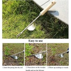 FOZIY 2 Pièces Désherbeur à Main Désherbant En Acier Inoxydable Outil De Désherbage Manuel à Poignée Désherbeur Avec Poignée Bois Outils De Jardin Pour Creuser Désherbage Ameublir Sol，Fonepro -Outil pour désherber Soldes 64171410 4