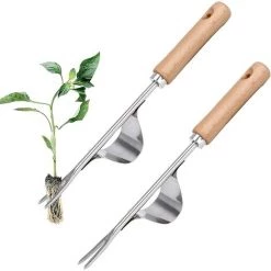 HAZEL Désherbeur De Quai Avec Poignée Désherbeur En Acier Inoxydable Désherbeur à Main Avec Manche En Bois Désherbeur Manuel Outil De Jardin Pour Creuser Désherber Desserrer Cadeau Pour Jardiniers Jardiniers (2 Ensembles)