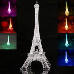 BF Acrylique Tour Eiffel Veilleuse, Mini Couleur Ai LED Lumière Ambiance Romantique Lampe De Bureau Anniversaire De Noël 25 * 10 * 10 Cm -Outil pour désherber Soldes 64356638 3
