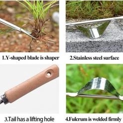 OSQI Outil De Désherbage Manuel, Utilisez Un Manche En Bois Massif Et Une Bouche De Pelle En Acier Inoxydable En Forme De Y, Outils De Désherbage Pour La Transplantation De Terres Agricoles De Pelouse De Jardin (1) -Outil pour désherber Soldes 65505116 3