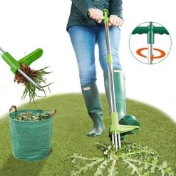 LIFCAUSAL Extracteur De Mauvaises Herbes, Outil à Main De Désherbage Debout, Outil De Désherbage De Jardin à Long Manche De 39 Po Avec 3 Griffes En Acier Inoxydable, Pédale Haute Résistance Et Cueilleur Pour Jardin, Pelouse, Outils à Main De Jardin (vert)