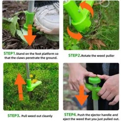 LIFCAUSAL Extracteur De Mauvaises Herbes, Outil à Main De Désherbage Debout, Outil De Désherbage De Jardin à Long Manche De 39 Po Avec 3 Griffes En Acier Inoxydable, Pédale Haute Résistance Et Cueilleur Pour Jardin, Pelouse, Outils à Main De Jardin (vert) -Outil pour désherber Soldes 65755533 3