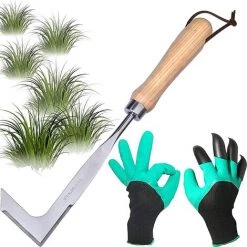 YIENJAOY Desherbeur Manuel,Desherbeur En Acier Inoxydable,Enleve Mauvaise Herbe Ergonomique,Deherbeur Avec Poignée En Bois Naturel,Outillage De Jardin Pour Creuser, Désherber