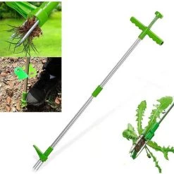 GrooFoo Extracteur De Mauvaises Herbes, Rotative Telescopique Outil D'enlèvement De Racines De Désherbeur Vertical, Désherbeur Manuel De Jardin Avec Poignée De 100cm Et Pédale Haute Résistance GrooFoo