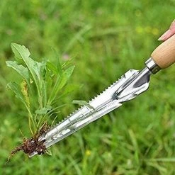 AOUGO Pelle De Désherbage De Jardin Coupe-main En Acier Inoxydable Manche En Bois Creuser Repiquage Outils De Désherbage Herbe Extracteur De Mauvaises Herbes -Outil pour désherber Soldes 65871076 4
