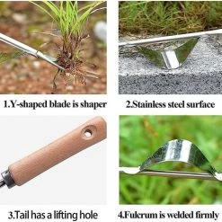 Cisea Outil De Désherbage Manuel, Utilisez Un Manche En Bois Massif Et Une Bouche De Pelle En Acier Inoxydable En Forme De Y, Outils De Désherbage Pour La Transplantation De Terres Agricoles De Pelouse De Jardin (1) -Outil pour désherber Soldes 66375177 3