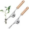 OCXIN Désherbeur De Quai Avec Poignée En Acier Inoxydable Désherbeur De Jardin Désherbeur Manuel Avec Manche En Bois Désherbeur Manuel Outil De Jardin Pour Creuser, Désherber, Desserrer, Cadeau Pour Les Jardiniers Jardiniers (2 Ensembles)