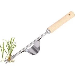 OCXIN Désherbeur En Acier Inoxydable Avec Manche En Bois Naturel, Désherbeur à Main Désherbeur Outil De Jardin Désherbeur En Acier Inoxydable Désherbeur Avec Manche En Bois Outil De Jardin Haut De Gamme Pour Creuser, Désherber, Desserrer.