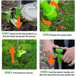 LIFCAUSAL Extracteur De Mauvaises Herbes, Outil à Main De Désherbage Debout, Outil De Désherbage De Jardin à Long Manche De 39 Po Avec 3 Griffes En Acier Inoxydable, Pédale Haute Résistance Et Cueilleur Pour Jardin, Pelouse, Outils à Main De Jardin Vert -Outil pour désherber Soldes 67222127 3