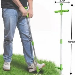 LIFCAUSAL Extracteur De Mauvaises Herbes, Outil à Main De Désherbage Debout, Outil De Désherbage De Jardin à Long Manche De 39 Po Avec 3 Griffes En Acier Inoxydable, Pédale Haute Résistance Et Cueilleur Pour Jardin, Pelouse, Outils à Main De Jardin Vert -Outil pour désherber Soldes 67222127 5