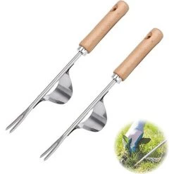 FLYME Désherbeur Manuel 2 Pièces Désherbeur Manuel Avec Bois Outil De Désherbage En Acier Inoxydable Outil De Désherbage Pour Creuser Le Jardin