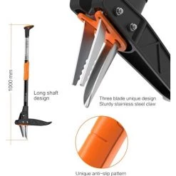 GIZCAM Désherbeur Télescopique, 100CM Ressorts Automatique, Pédale Robuste En Acier Inoxydable, 3 Griffes, Économie De Temps Et D'Efforts -Outil pour désherber Soldes 67697325 3