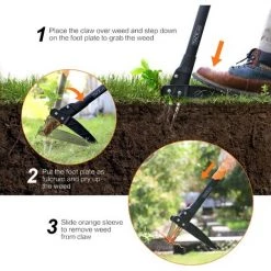GIZCAM Désherbeur Télescopique, 100CM Ressorts Automatique, Pédale Robuste En Acier Inoxydable, 3 Griffes, Économie De Temps Et D'Efforts -Outil pour désherber Soldes 67697325 4