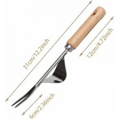 GRID COOL Désherbeur Manuel En Acier Inoxydable Avec Outil De Manche En Bois Utilisé Pour Le Désherbage Rapide Des Sols Et Des Jardins Y-Shape Manuelle Désherbage Racine Fourche -Outil pour désherber Soldes 68492585 2